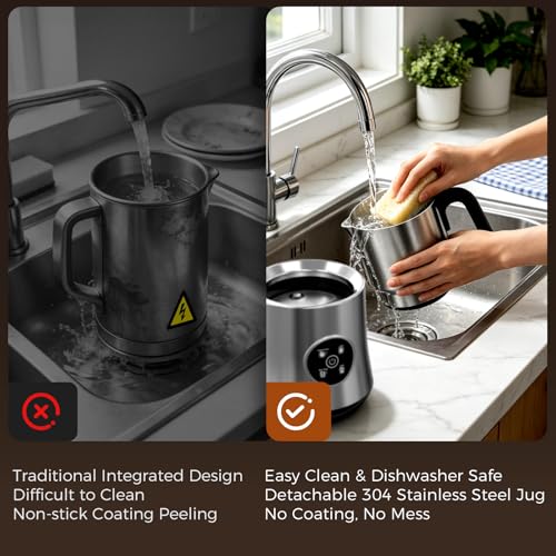 Milk Frother and Steamer 4-in-1 Electric Foam Maker with Detachable Stainless Steel Jug - Stainless Steel