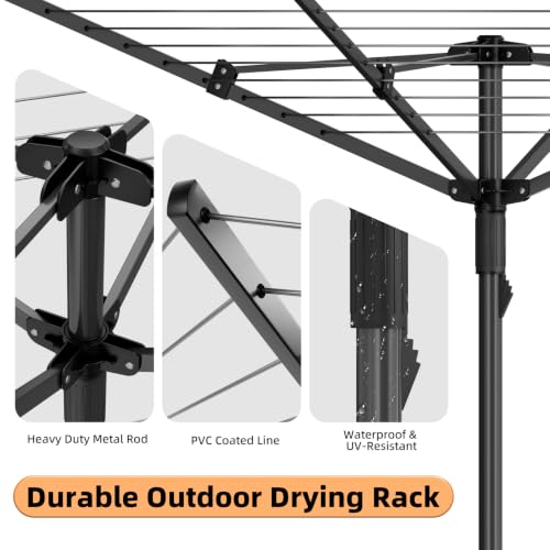 Outdoor Clothes Drying Rack with 165 Feet of Line, Rotating Umbrella Design