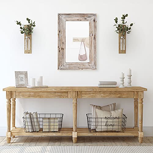 Distressed White Wall Mount Bathroom Mirror - Rustic Rectangle Frame, 36x24 inches
