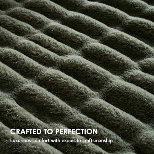 EverGrace Twin Faux Rabbit Fur Throw Blanket 60x80 Loden Green - Luxurious Cozy Bedding