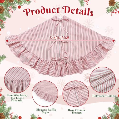 JOVIPOP Christmas Tree Skirt Large 72 Inch Red Pinstripe Ruffle - Farmhouse Holiday Decor