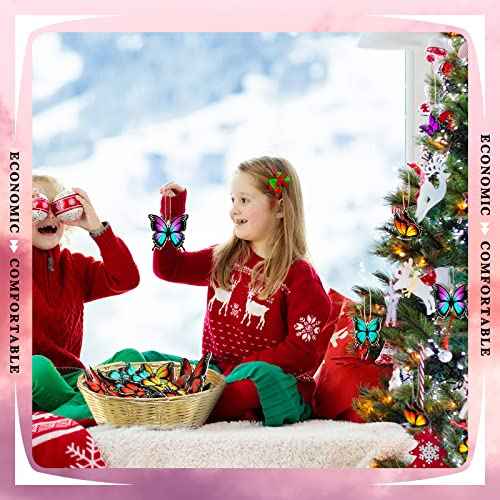Bucherry 48 Pcs Christmas Butterfly Ornaments Xmas Tree Decor Hanging Wooden Monarch Butterfly with Rope Hanging Ceiling Decoration for Christmas Tree Birthday Wedding Home Wall DIY Art Craft