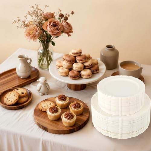 U-QE Ivory Disposable Plastic Plates for Parties, Weddings & Events - 100 Pack