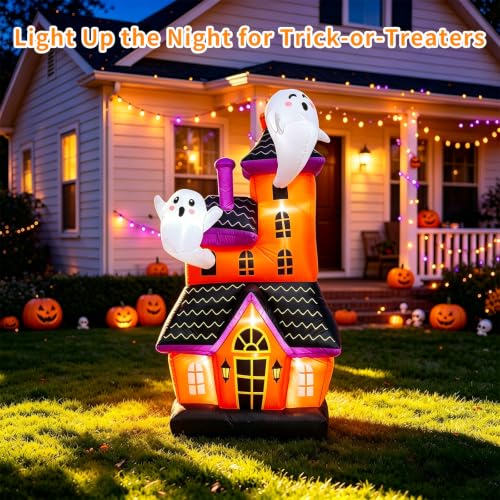 6 FT Halloween Inflatable Haunted House with 2 Cute Ghosts