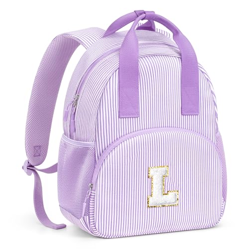 YOOLIFE Toddler Backpack for Girls - Purple L, Personalized Initial, Kids Gift