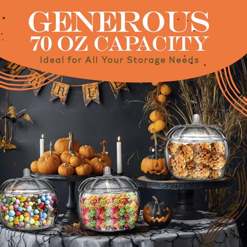 Clear Glass Pumpkin Candy Jar with Lid - Large Fall Decor Storage Container