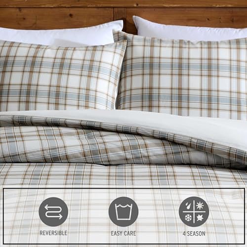 Queen Size Comforter Set with Shams - Ashland Plaid Brown - Rustic Bedding