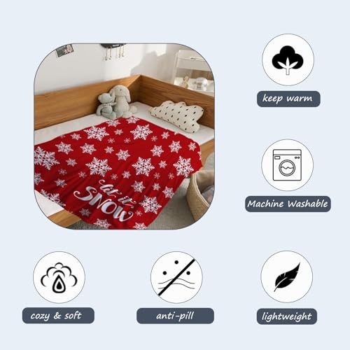 Neatee Living Christmas Baby Throw Blanket Small Red Christmas Snowflake Blanket Xmas Winter Holiday Blanket Toddler Swaddle Lap Soft Let It Snow Fuzzy Plush Fleece Blankets and Throws 30x40