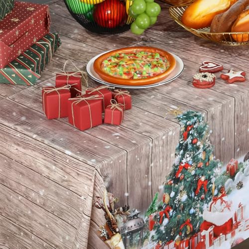 Tiamon 3-Piece Christmas Tablecloth Set, Wood Grain Holiday Decor