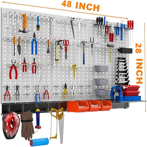Grey 109 pcs Pegboard Wall Organizer 48x24 in Garage Metal Storage System