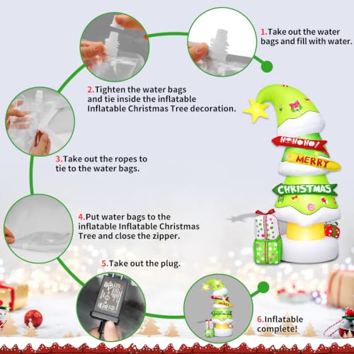 6 FT Christmas Outdoor Inflatable Decorations, Blow Up Tree with LED