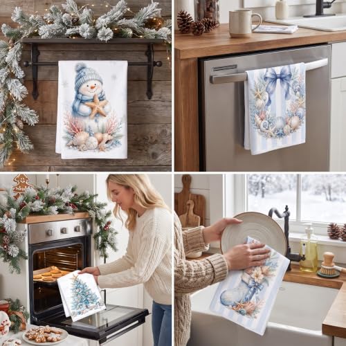 Coastal Christmas Beach Seashell Kitchen Towels - InIsaJace Coastal Christmas
