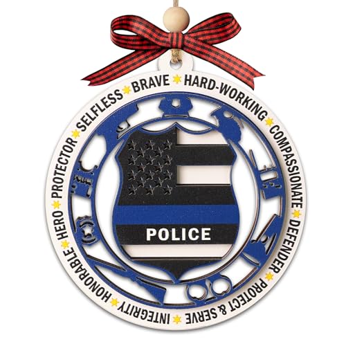 KATINAT Police Ornaments for Christmas Tree - Thin Blue Line 2-Layer Wood & Acrylic, Police Officer Gift, Christmas Decor 2025