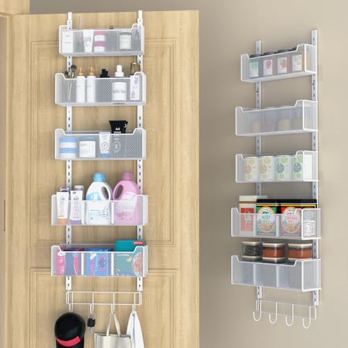 VyGrow White Over The Door Organizer 5-Tier Metal Hanging Storage Baskets