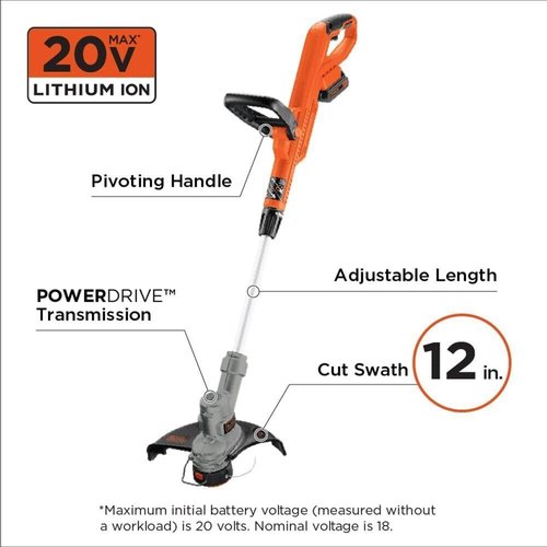 BLACK+DECKER 20V MAX Cordless String Trimmer & Edger - 12 Inch Steel Deck, Auto Spool Feed, Battery Included