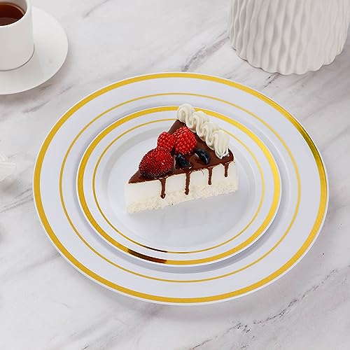 Gold Disposable Plastic Plates 200PCS Heavy Duty Dinner & Salad Sets - Variation: Gold / 200PCS