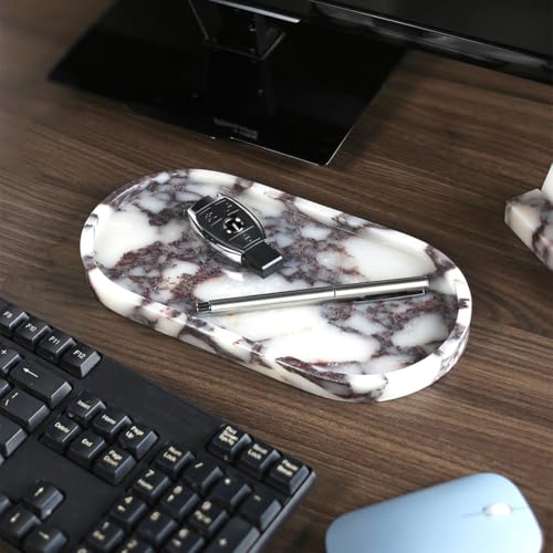 FutureStone 10x5x0.7 Inch Natural Marble Oval Tray - Calacatta Viola Design