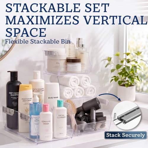 Stackable Plastic Storage Bins Set of 4 - Large and Small Kitchen & Home Organization