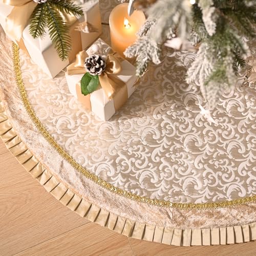 Valery Madelyn 48 Inch White Gold Christmas Tree Skirt - Elegant Holiday Decor