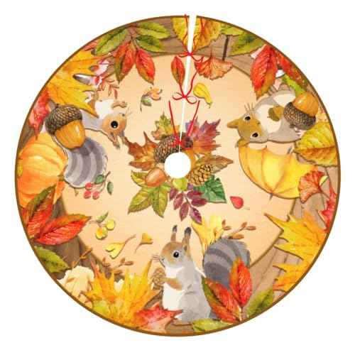 Fall Tree Skirt with Maple Leaf Pumpkin Design -Halloween Mat for Thanksgiving, Christmas Party Decor, Home Tabletop Trees Holiday Decorations 30"
