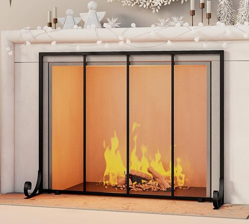 Fire Safety Fireplace Screen 37.8"L x 30.7"H Wrought Iron Mesh Guard for Indoor Hearth