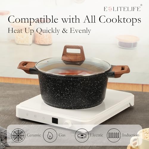 5 Quart Nonstick Stock Pot with Lid - Induction Compatible Granite Casserole