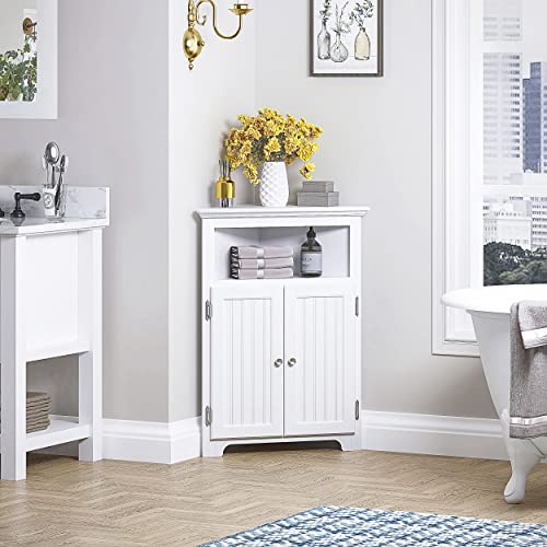 UTEX Corner Bathroom Cabinet with Doors and Adjustable Shelf - White
