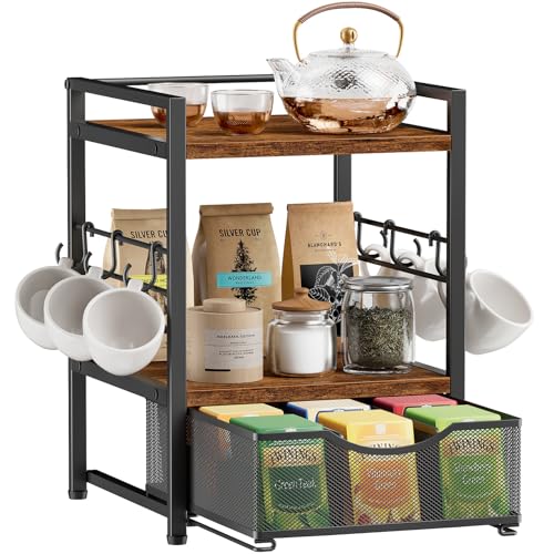 Plaviya 3-Tier Tea Bag Organizer with Drawer for Countertop – Kitchen & Tea Bar Storage