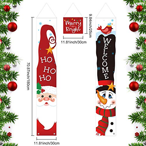 Sumind 3 Pieces Christmas Banner Decorations, Red Welcome Merry Christmas Porch Sign Bright Santa Claus Snowman Door Banner Hanging Decor for Winter Holiday Theme Party Supplies