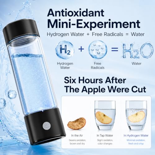 MOVOCA Hydrogen Water Bottle Black 15oz, Fast Hydrogen Rich Water Generator