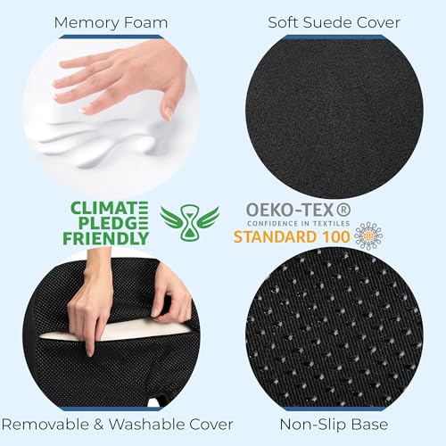 XX-Large Memory Foam Seat Cushion for Tailbone Pain Relief - Ergonomic Support, Office & Car Use - Black Suede