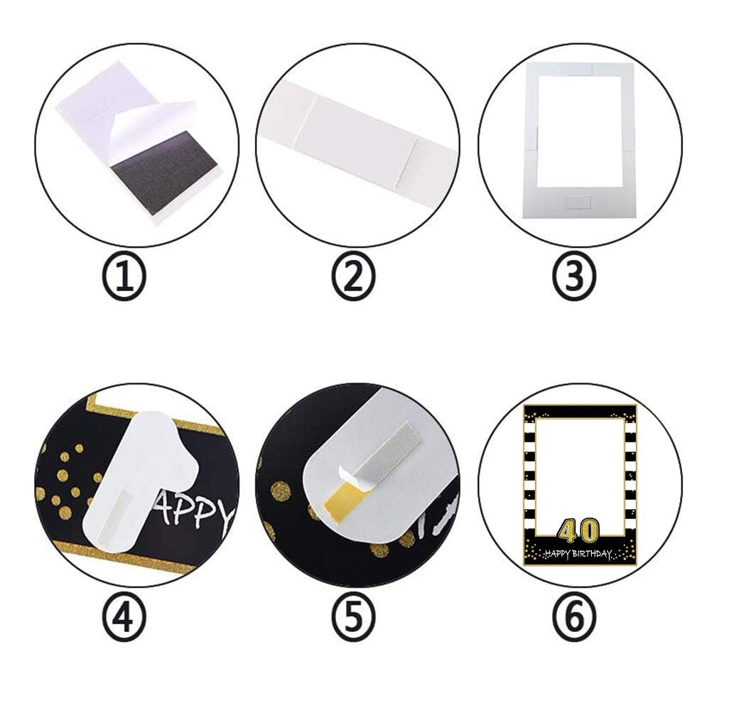 LaVenty Black Gold Glitter 40th Birthday Party Photo Booth Props 40th Birthday Photo Frame Birthday Photo Frame Party Photo Booth Props Birthday Party Decorations Supplies