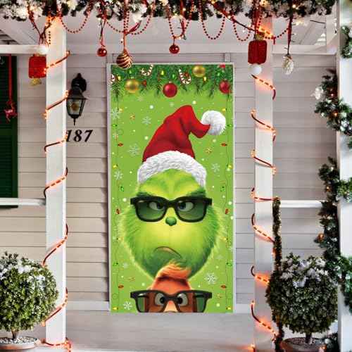 Funny Christmas Door Decorations Christmas Door Cover Cute Hanging Banner Background for Xmas Holiday Decorations