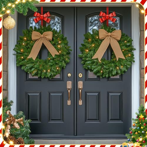 2 Pcs Red Bow Wreath Hanger 12 Inch - Otoolling Adjustable, No-Drill