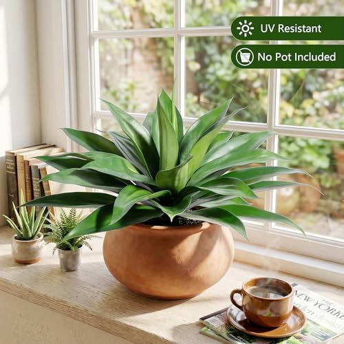 28 Inch Artificial Agave Plants Outdoor Set of 2 - Realistic Faux Succulents for Patio Garden & Porch, UV Resistant, No Pot, Green - Ttranewsoo 28" Green-2