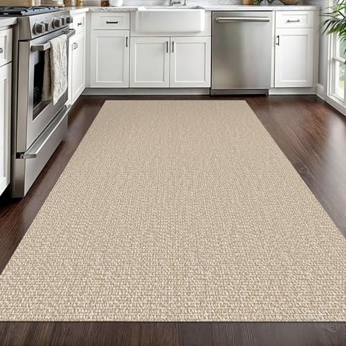 EARTHALL Washable 4x6 ft Sand Beige Non Slip Entryway Rug - Durable Cotton Blend
