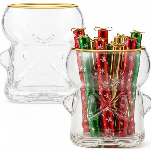 Gingerbread Man Drinking Glasses Set - 2 Pcs Christmas Novelty Mug 20oz