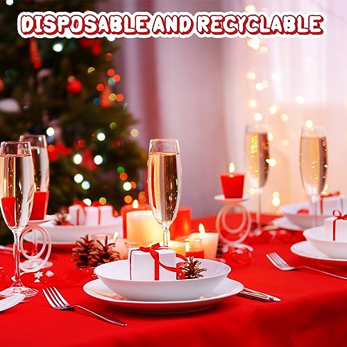 Juexica 24 Pcs Round 84in Disposable Christmas Tablecloths Red Green White