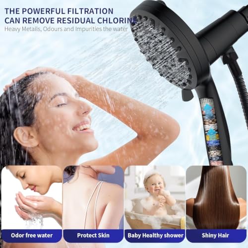 Filtered Handheld Shower Head with Magnetic Adjustable Matte Black