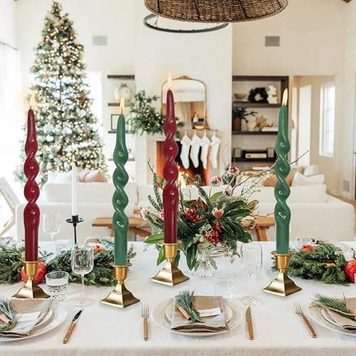 SEUCRWAX Red Green Spiral Candles - 10 Inch Christmas Candle Pack of 4