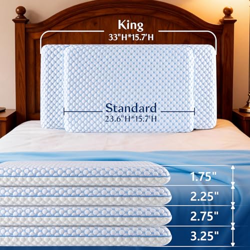 Iwacool Slim Cooling Gel Memory Foam Pillow 2.25 Inches for Back & Stomach Sleep