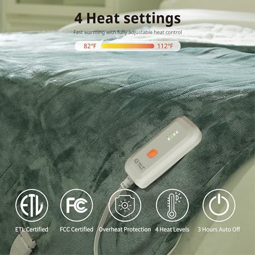 GOTCOZY Green Heated Throw Blanket 50x60in Soft Plush Electric Blanket