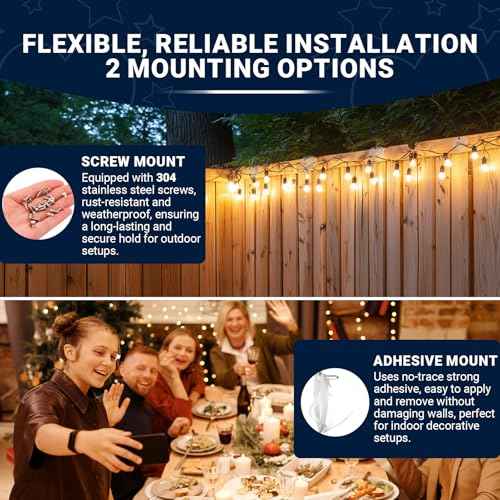Hooks for Outdoor String Lights Clips ? 35PCS Clear Heavy Duty Hooks with Adhesive & Screw Mounting Options, Waterproof & UV-Resistant for Christmas, Patio, Rope Light Hanging - Heart Shaped