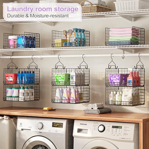 6-Tier Hanging Closet Organizer Black - Stackable Shelves with Hooks & Dividers