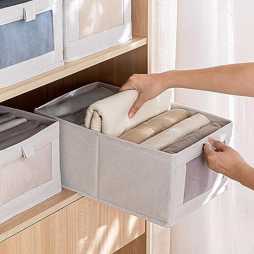 8 Pack Linen Closet Storage Bins with Clear Windows - Foldable Closet Organizers for Clothing and Household Items