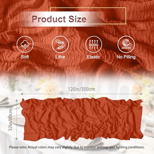Terracotta 10ft Cheesecloth Table Runner - 120 Inch, Boho Premium Fabric