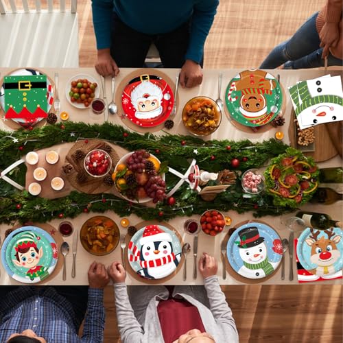 Christmas Paper Plates & Napkins Set Serves 30 — 3 Dinner Plates + 3 Dessert Plates + 40 Napkins