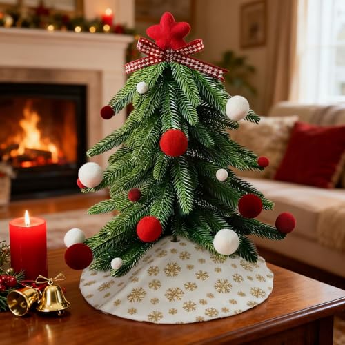 Dream Loom 15-Inch Green Mini Artificial Christmas Tree with Ornaments - Tabletop Holiday Decor