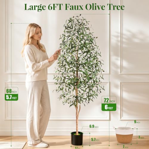Artificial Olive Tree Indoor with Planter & Basket - 6 FT Green Variation