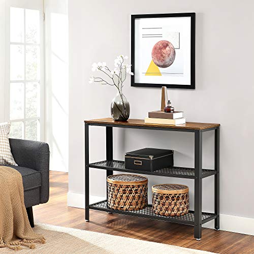 VASAGLE 40 Inch Rustic Brown & Black Industrial Console Table - 3 Tier Narrow Entryway